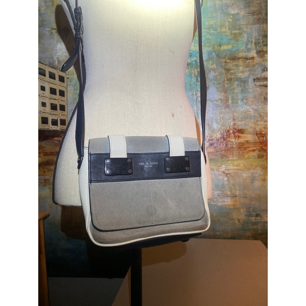Rag & Bone Mini Crossbody‎ Bag Grey Suede White Black Leather Colorblock